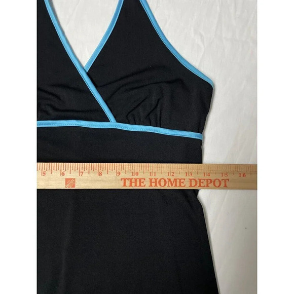 Vtg Byer Too! Halter Dress Sz M Y2K Drop Waist Handkerchief Hem Black Blue Trim - Picture 5 of 7